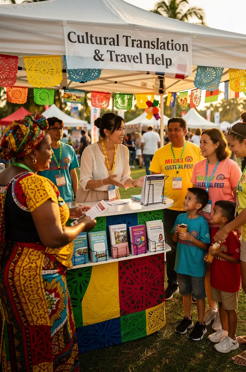 Интерьер киоска офлайн-перевода с интерактивными экранами для туристов в США