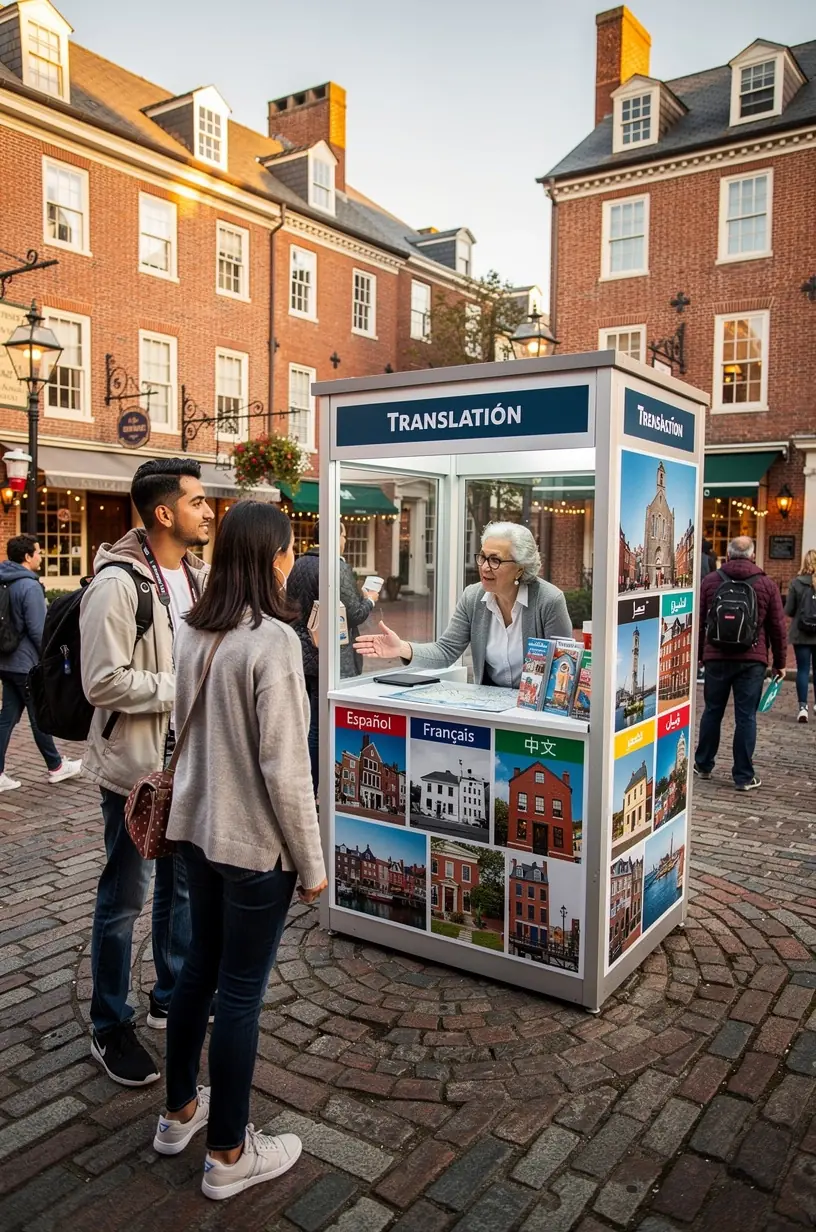 Турист получает консультацию по культурным особенностям США у профессионального переводчика